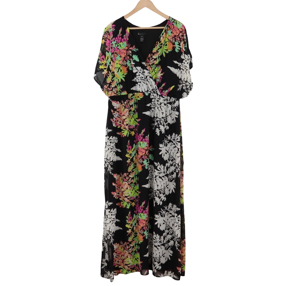 Lane Bryant Maxi Dress Womens 18/20 Floral Faux Wrap Black Chiffon Excellent